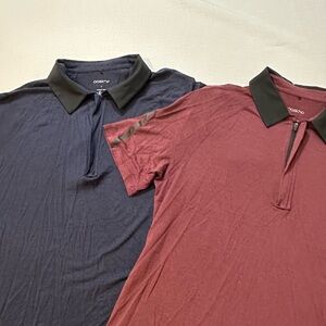 2 Paskho Polo Shirts Mens Large Navy Burgundy Performance Golf Bundle